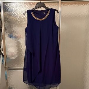 MSK Navy Beaded Neckline Chiffon Overlay Mini Dress